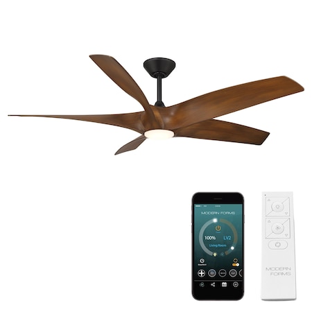 Modern Forms Fans Zephyr Indoor or Outdoor Smart Ceiling Fan 2700-3000-4000-5000K LED in Matte Black/Distressed Koa FR-W2401-62L-MB/DK